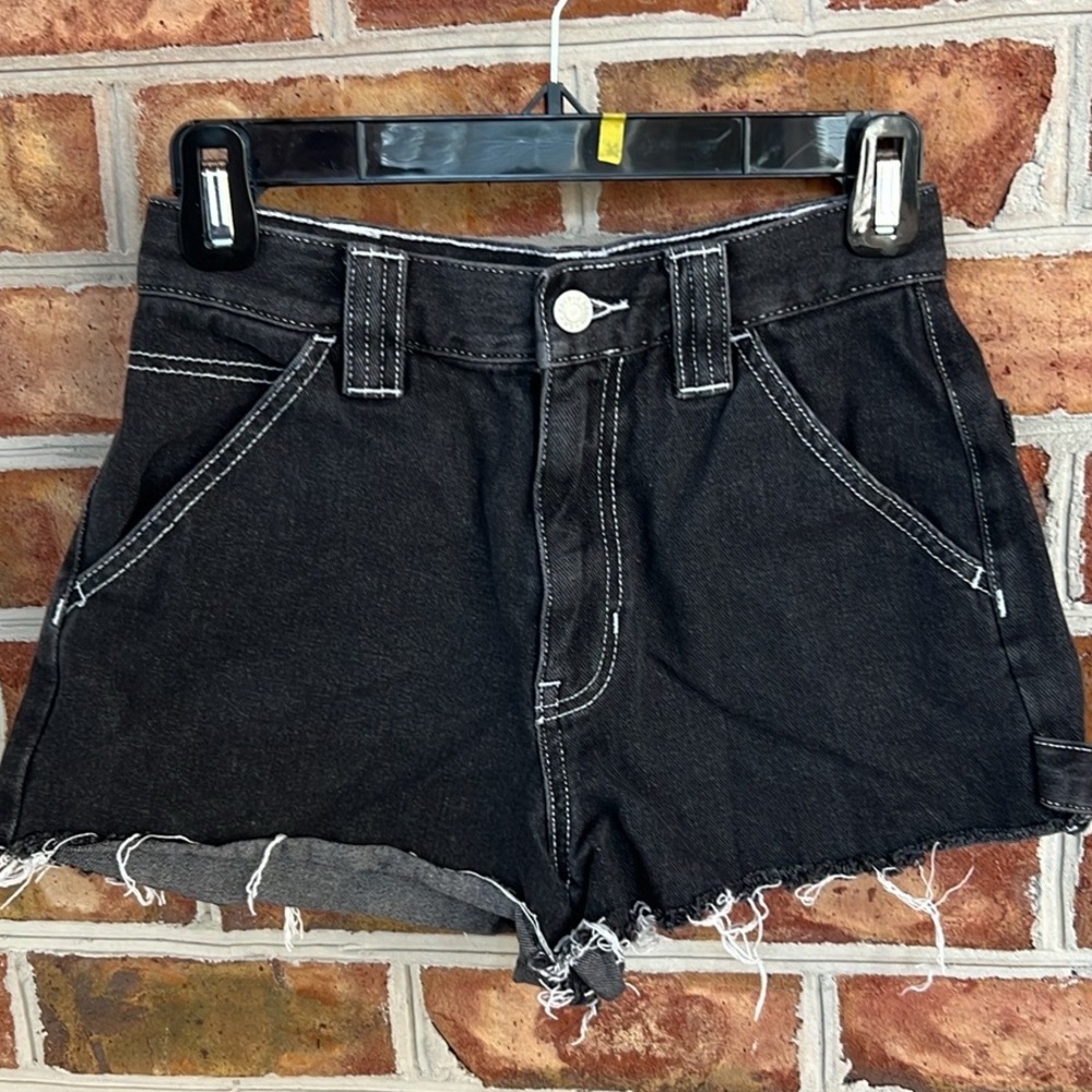 PacSun 100% cotton Black Jean Shorts High-Waisted Frayed Hem size 26